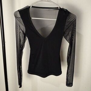 Klassy Network Elegant Black Mesh Sleeve Backless Top
